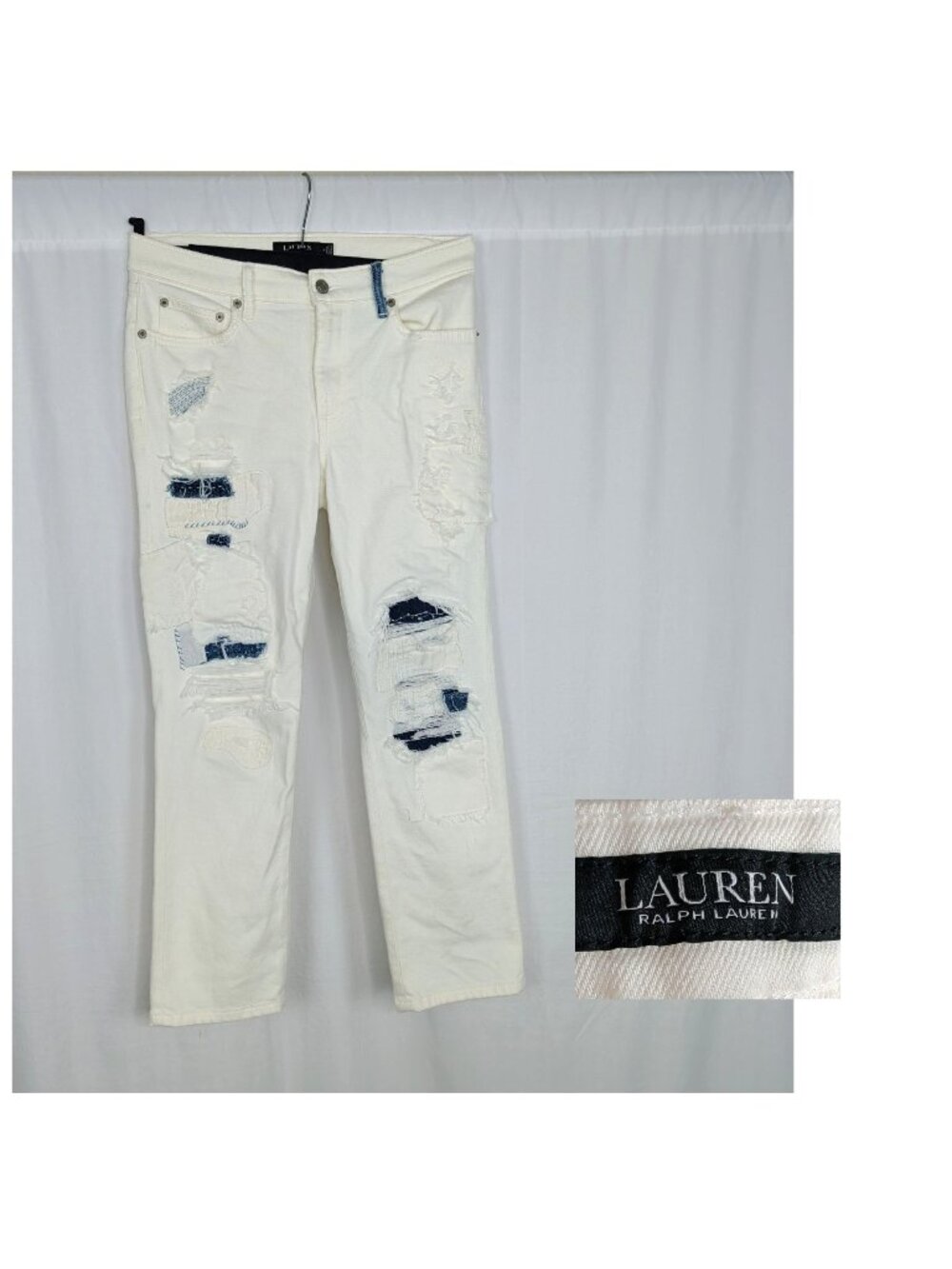 Ralph Lauren White Jeans 6 Small Patchwork Blue
